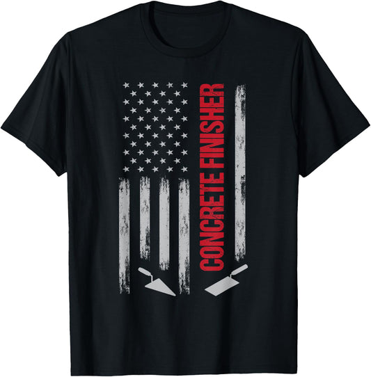 Patriotic Concrete Finisher - American Flag USA Flag T-Shirt - T-Shirt | Black