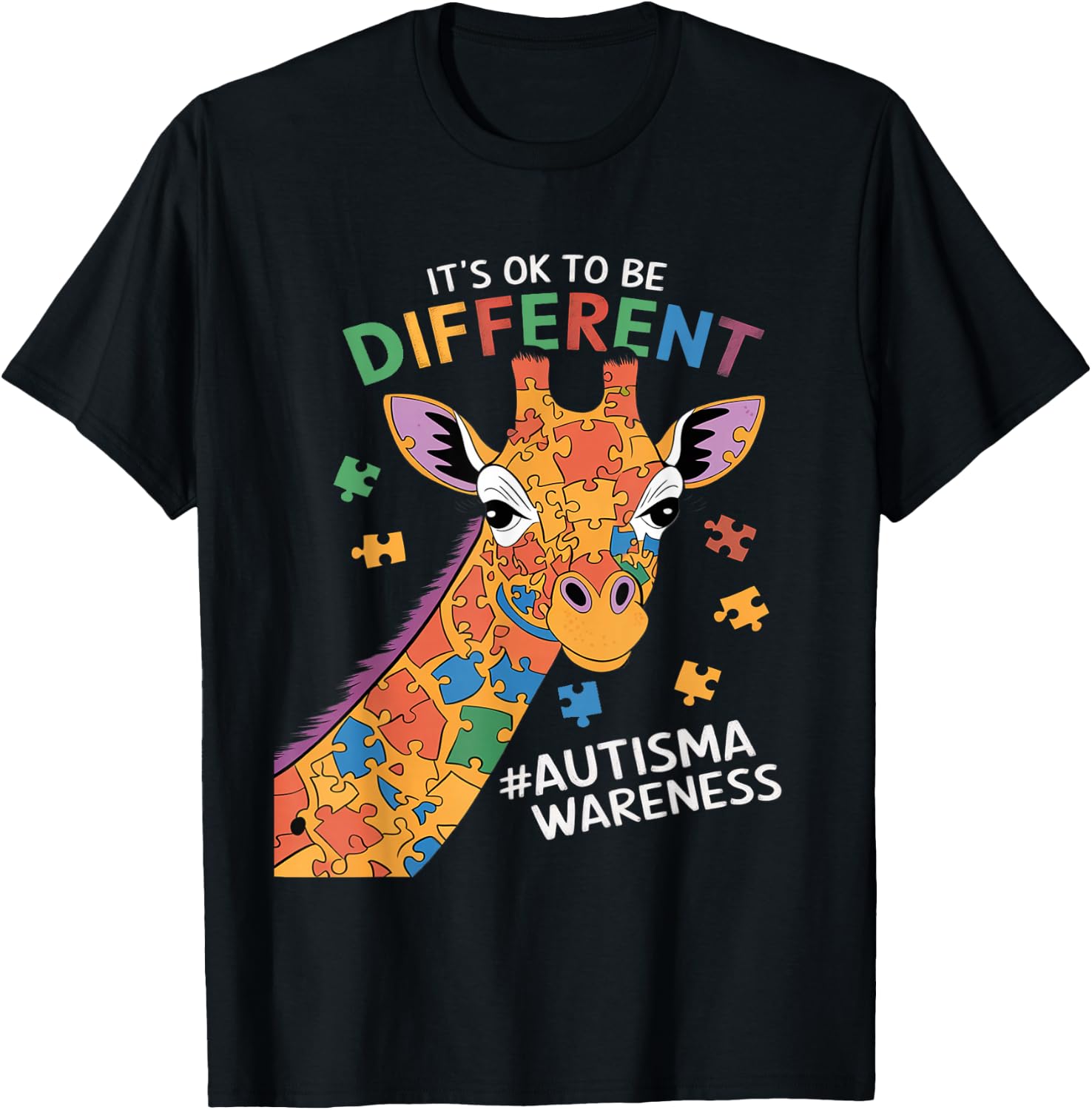 Its Ok to Be Little Different Giraffe Autism Awareness Kids T-Shirt - T-Shirt | Black