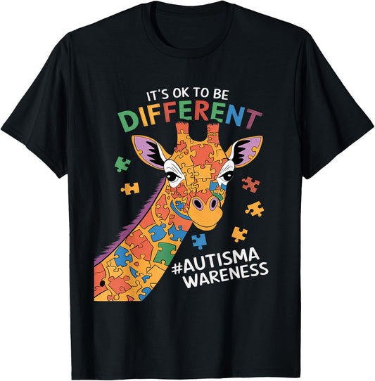 Its Ok to Be Little Different Giraffe Autism Awareness Kids T-Shirt - T-Shirt | Black
