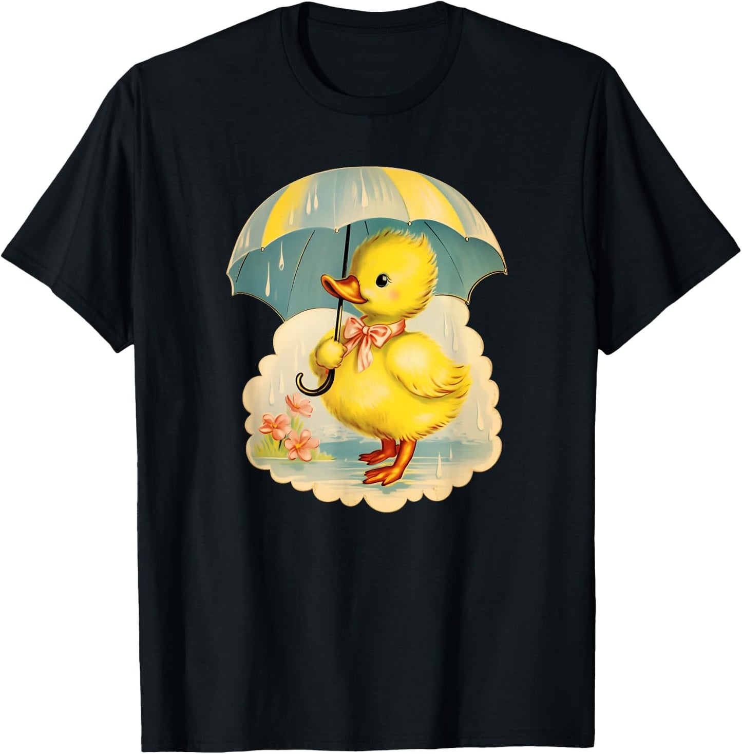 Vintage Easter Spring Duck With Umbrella Retro Vintage T-Shirt - T-Shirt | Black