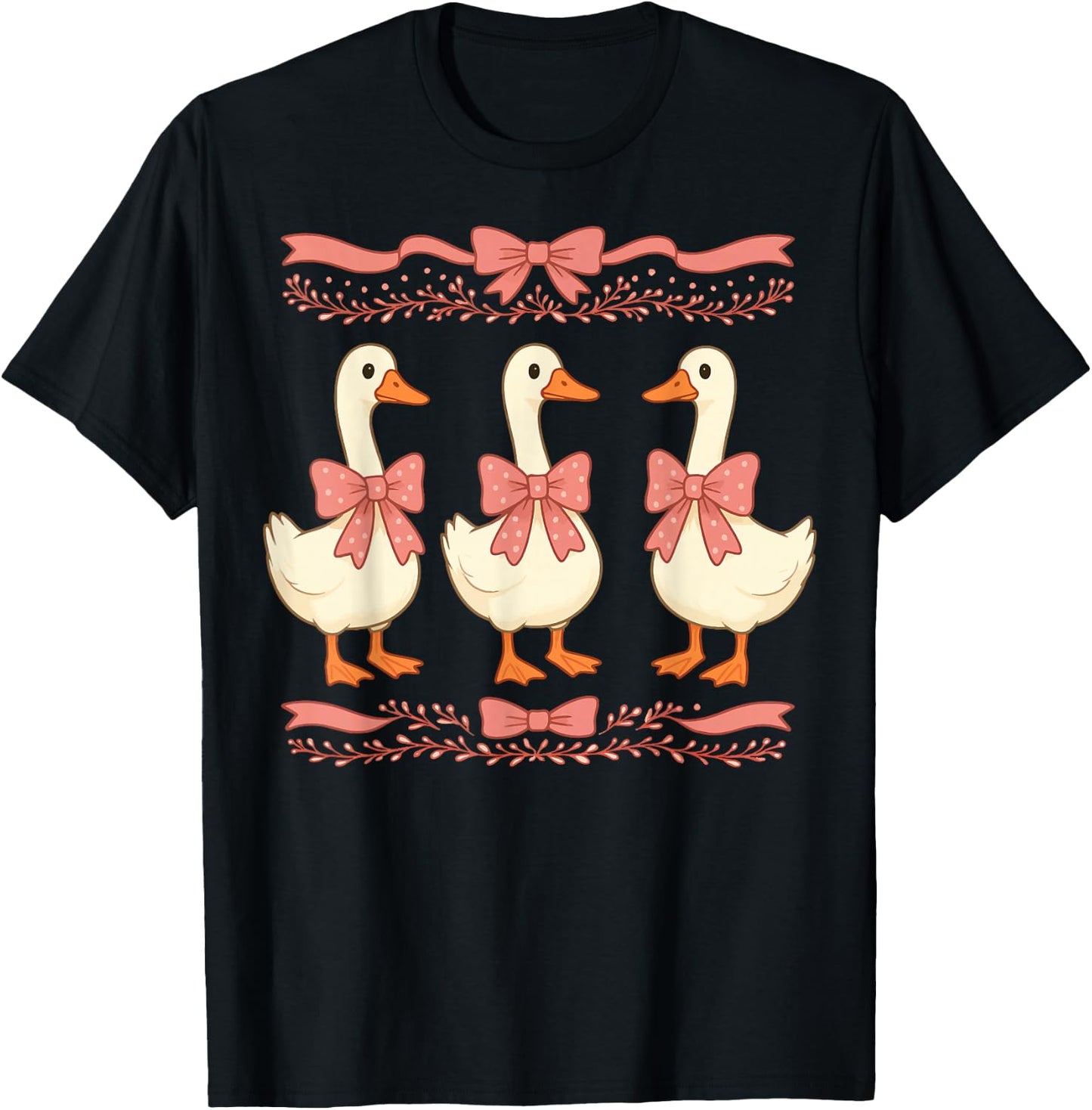 Goose Coquette Duck Pink Bow T-Shirt - T-Shirt | Black