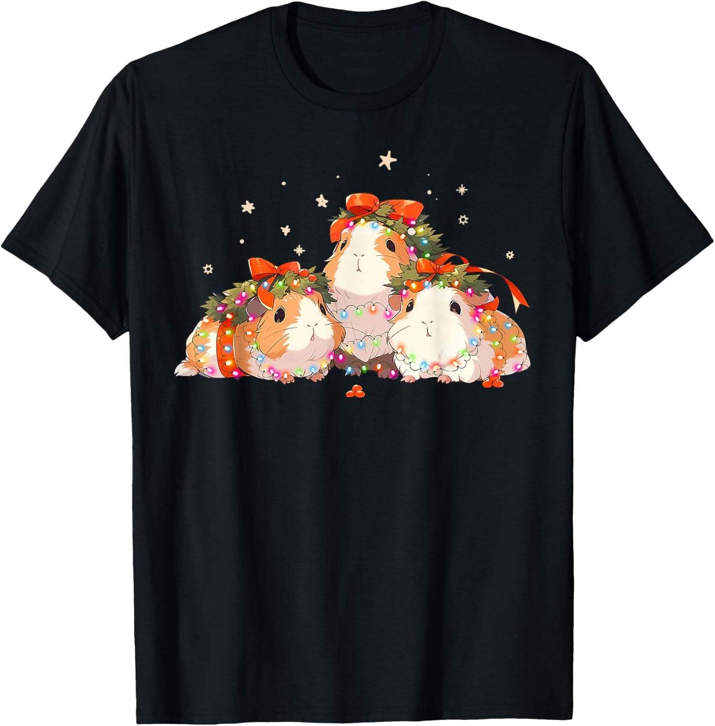 Guinea Pigs Tangled Up In Christmas Lights Guinea Pig Lover T-Shirt - T-Shirt | Black