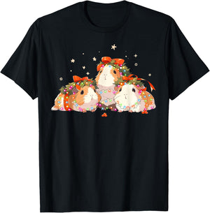 Guinea Pigs Tangled Up In Christmas Lights Guinea Pig Lover T-Shirt - T-Shirt | Black