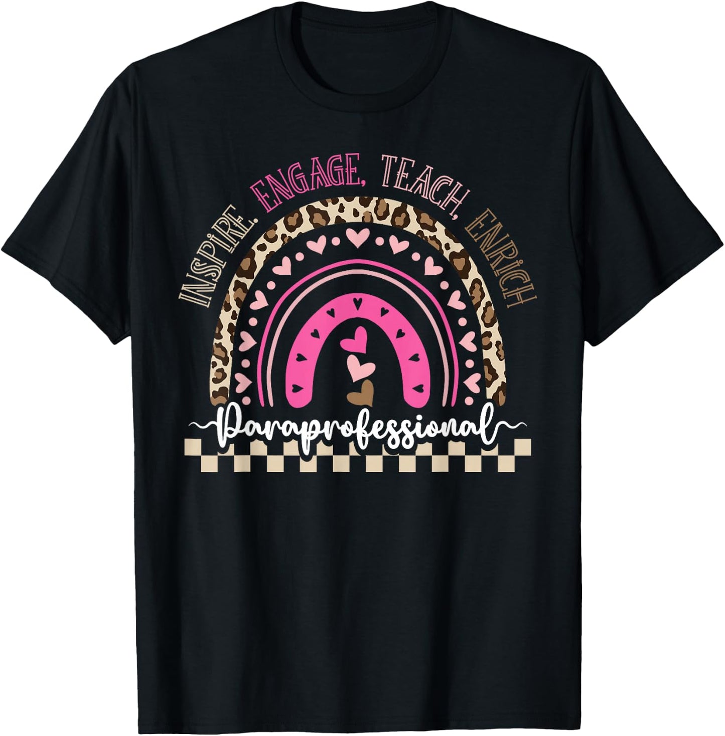 Paraprofessional Teacher Para Rainbow Leopard Back to T-Shirt - T-Shirt | Black
