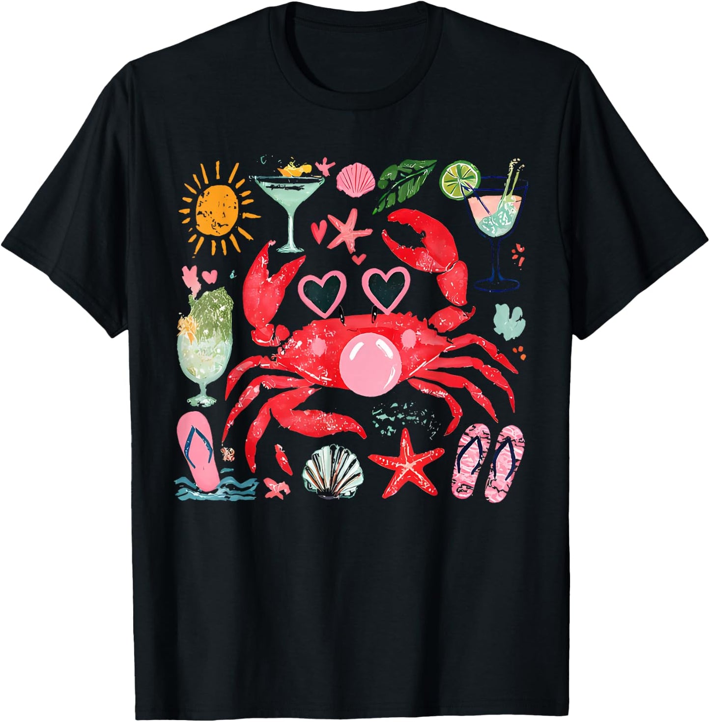 Crab Funny Crab Blowing Bubble Beach Vibes Summer Vacation T-Shirt - T-Shirt | Black