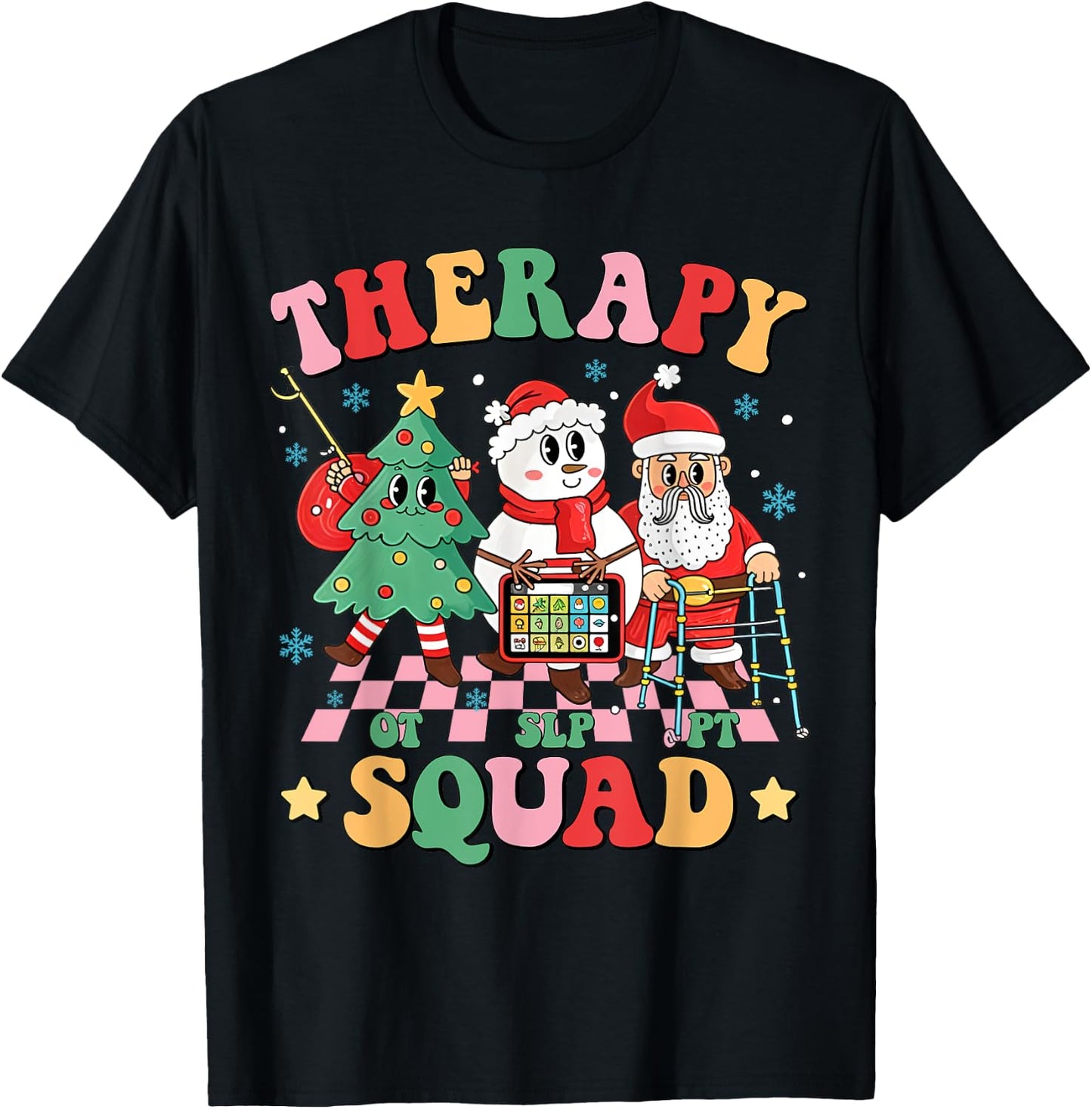 Therapy Squad SLP OT PT Christmas Retro Rehab Team Xmas Crew T-Shirt - T-Shirt | Black