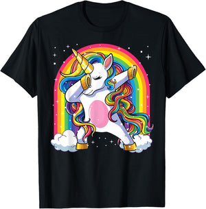 Dabbing Unicorn Shirt Girls Kids Unicorns Women Rainbow T-Shirt - T-Shirt | Black