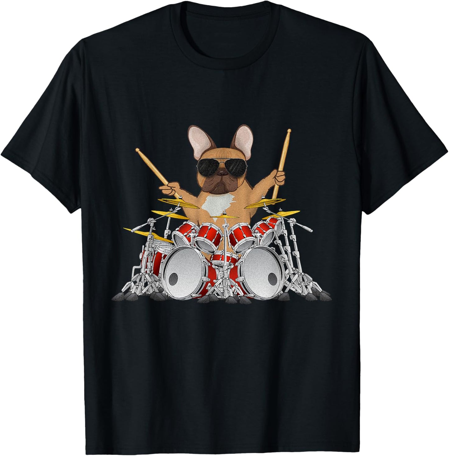 Drummer French bulldog drums drumming dog T-Shirt - T-Shirt | Black