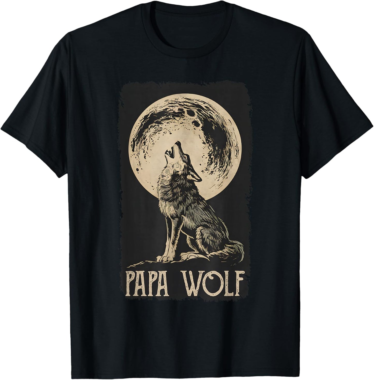 Dad Wolf Geschenk Ideen Für Herren Heulender Wolf Vater Vollmond Männer Papa Wolf Grau S Klassisch V-Ausschnitt T-Shirt - T-Shirt | Black