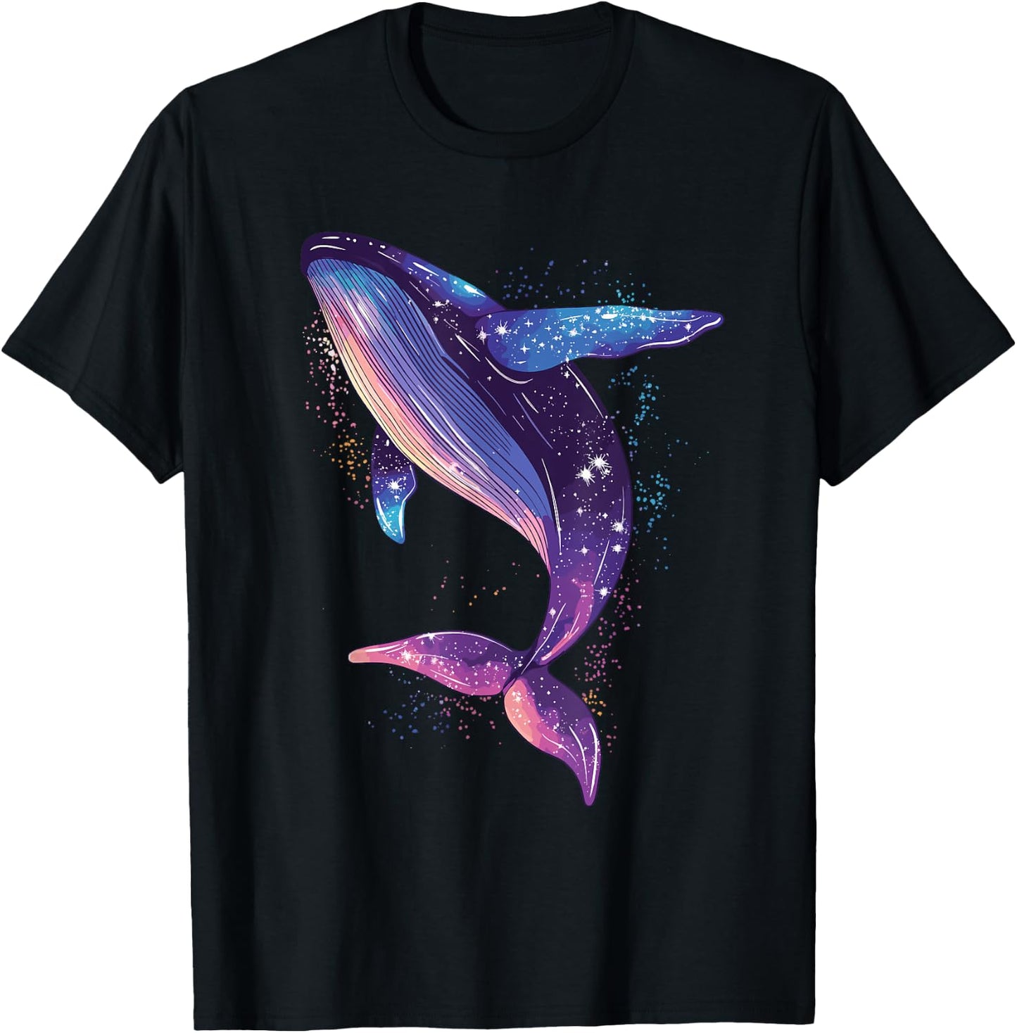 Colorful Whale in the Starry Sky , Black, S T-Shirt - T-Shirt | Black