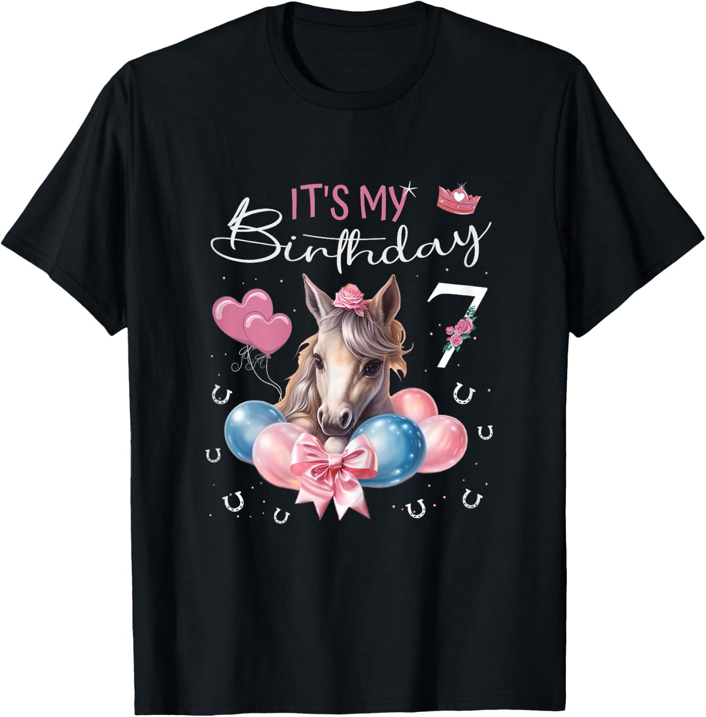 Birthday Shirt Horse Girl 7 Years - It's My Birthday , black T-Shirt - T-Shirt | Black