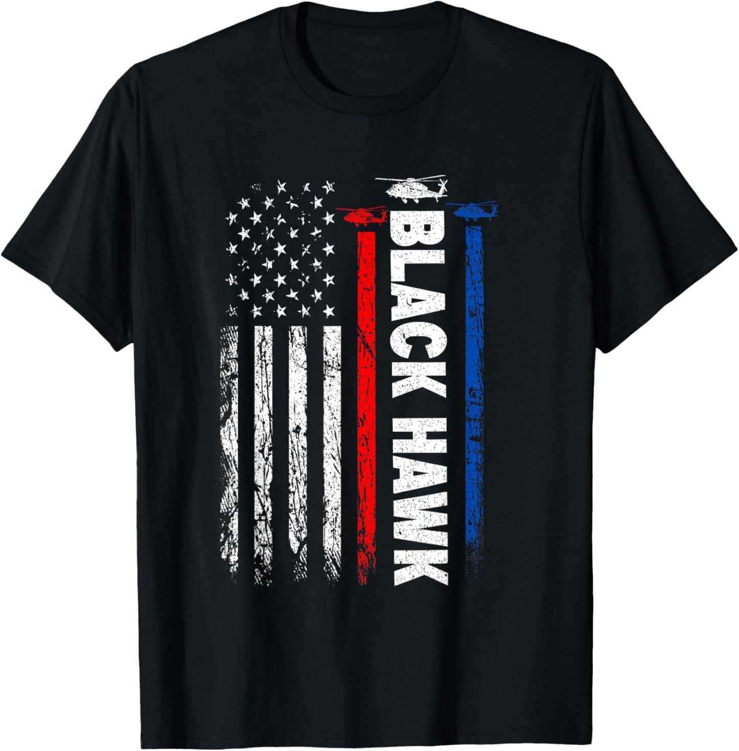 USA Flag Military Helicopter Veteran UH-60 Black Hawk Women Men T-Shirt - T-Shirt | Black