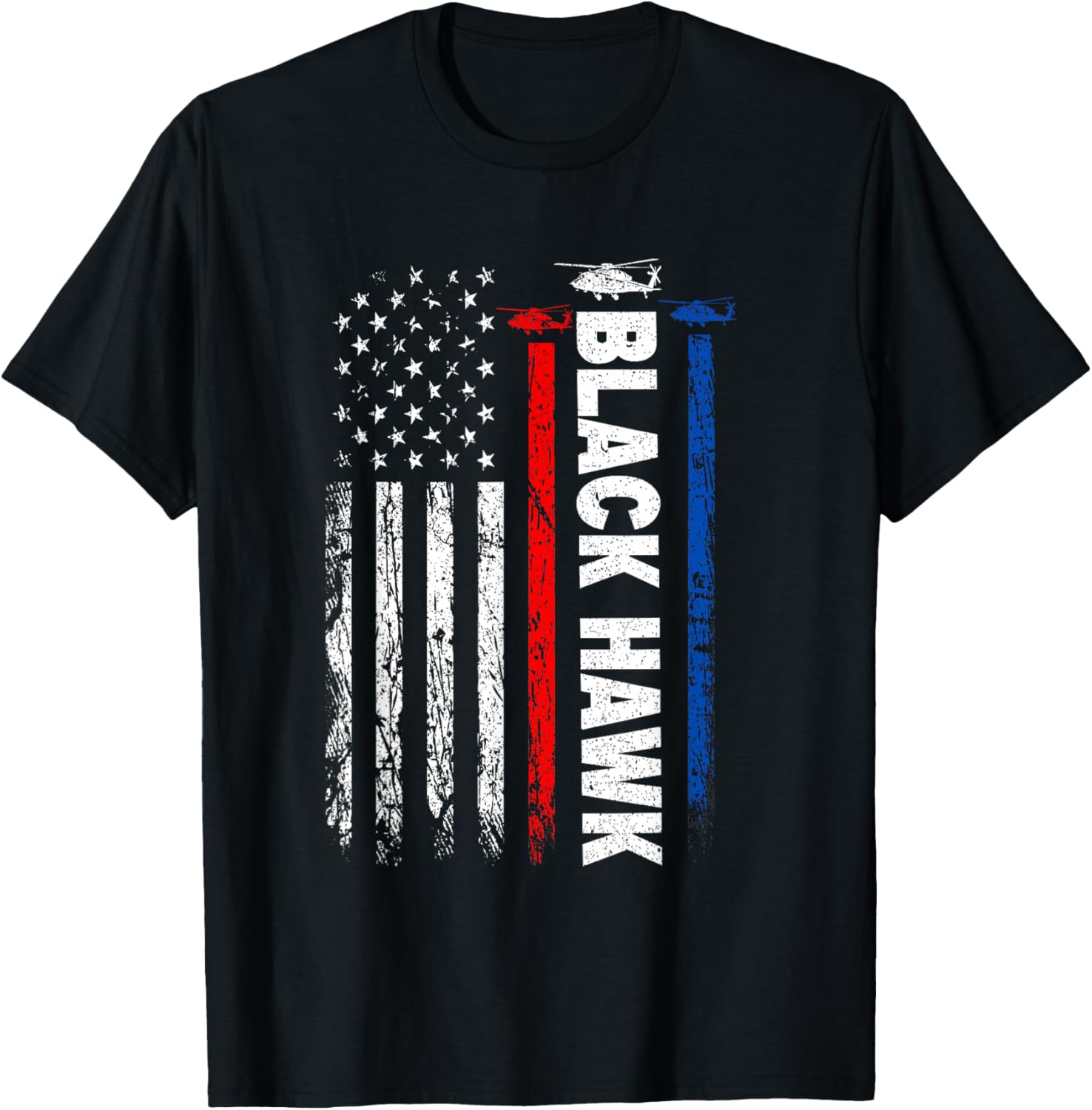 USA Flag Military Helicopter Veteran UH-60 Black Hawk Women Men T-Shirt - T-Shirt | Black