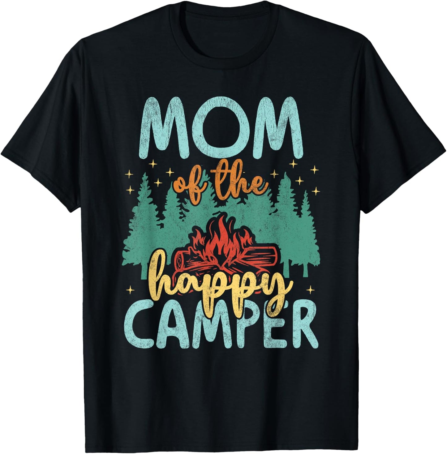 Mom of Happy Camper 1st Birthday Party Retro Mom T-Shirt - T-Shirt | Black