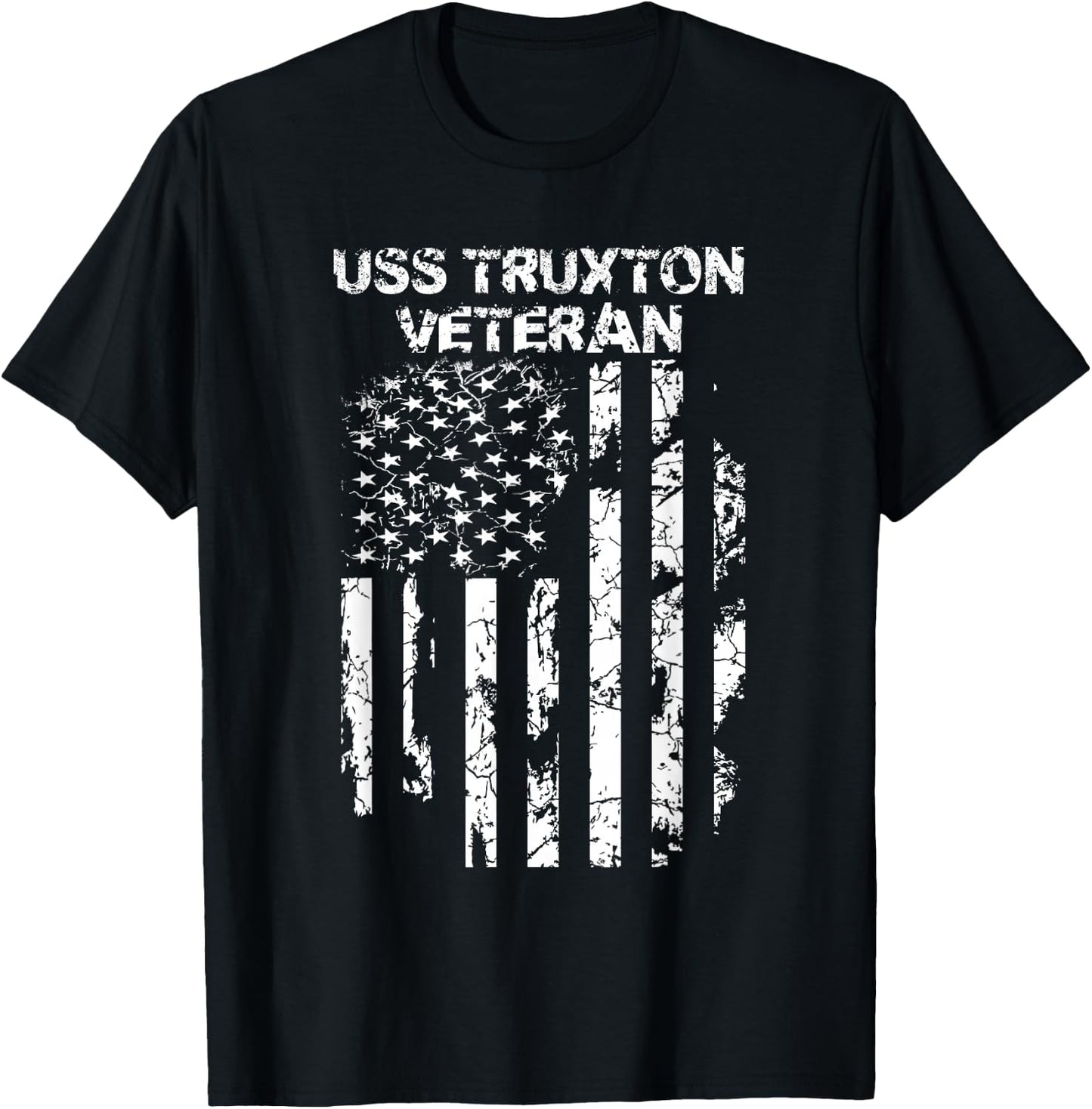 USS Truxton Military Veteran Distressed USA Flag T-Shirt - T-Shirt | Black