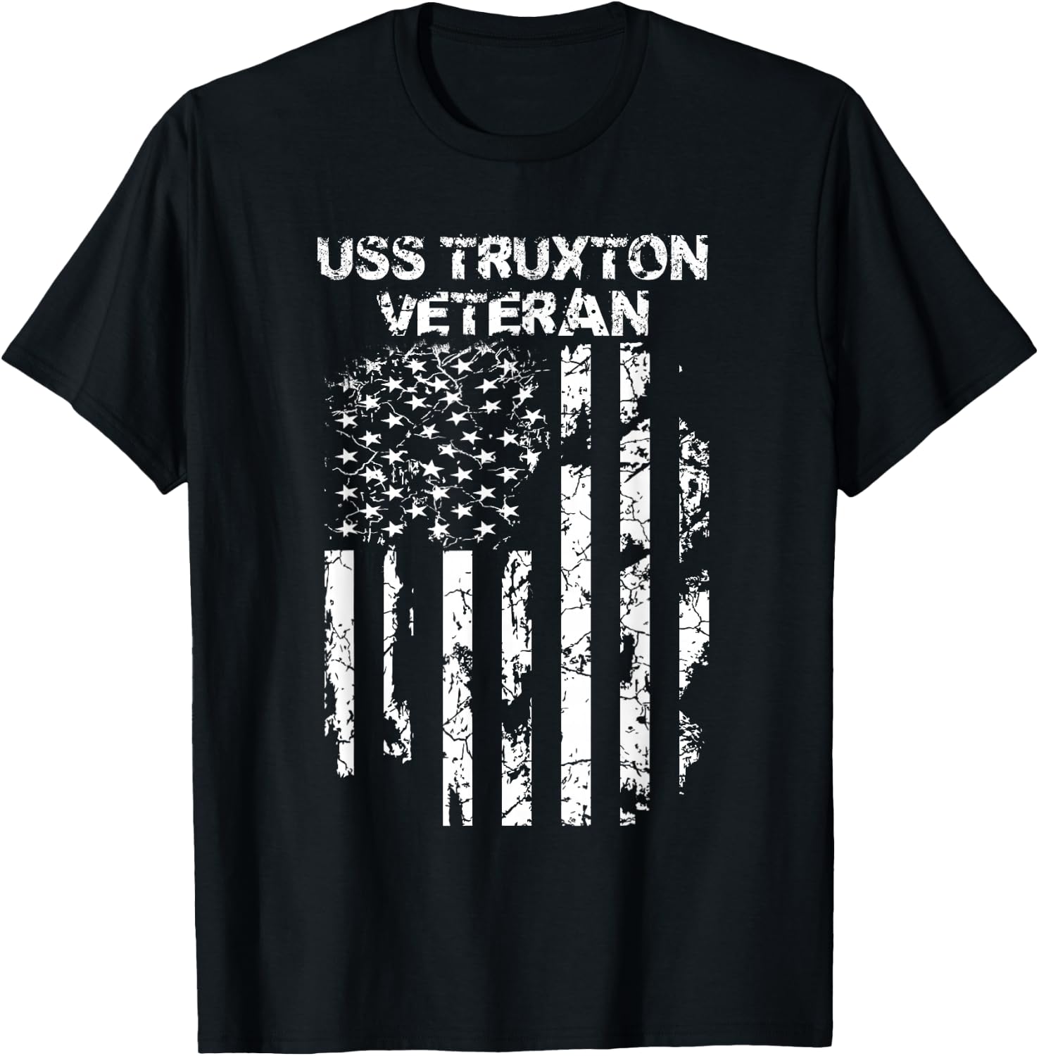 USS Truxton Military Veteran Distressed USA Flag T-Shirt - T-Shirt | Black