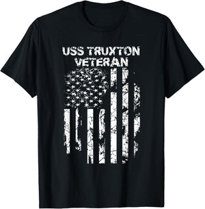 USS Truxton Military Veteran Distressed USA Flag T-Shirt - T-Shirt | Black