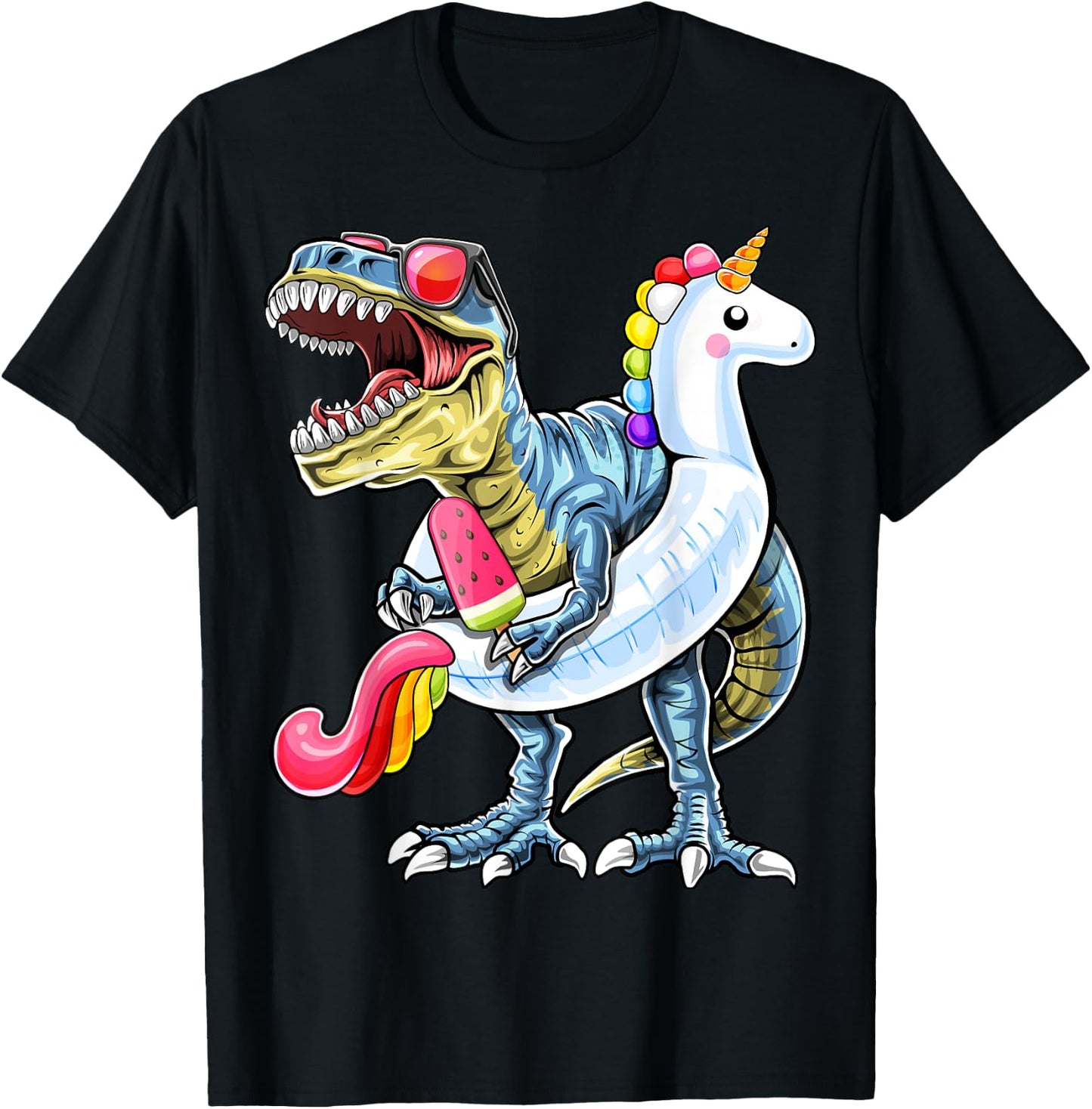 Pool Party T Rex Dinosaur Unicorn Float Summer Shirt Gift T-Shirt - T-Shirt | Black
