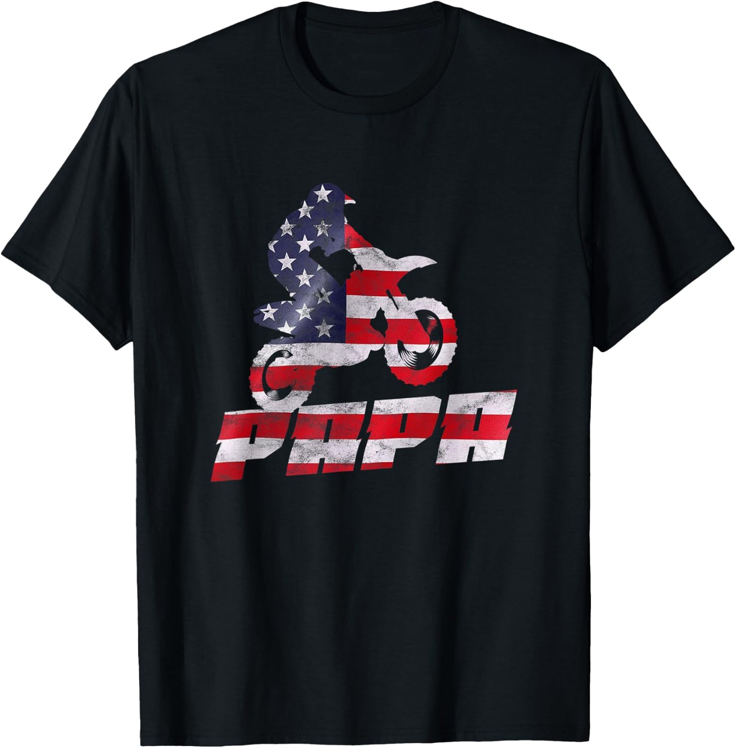 American Flag Motocross Papa Gift Motorbike Dirtbike Father T-Shirt - T-Shirt | Black