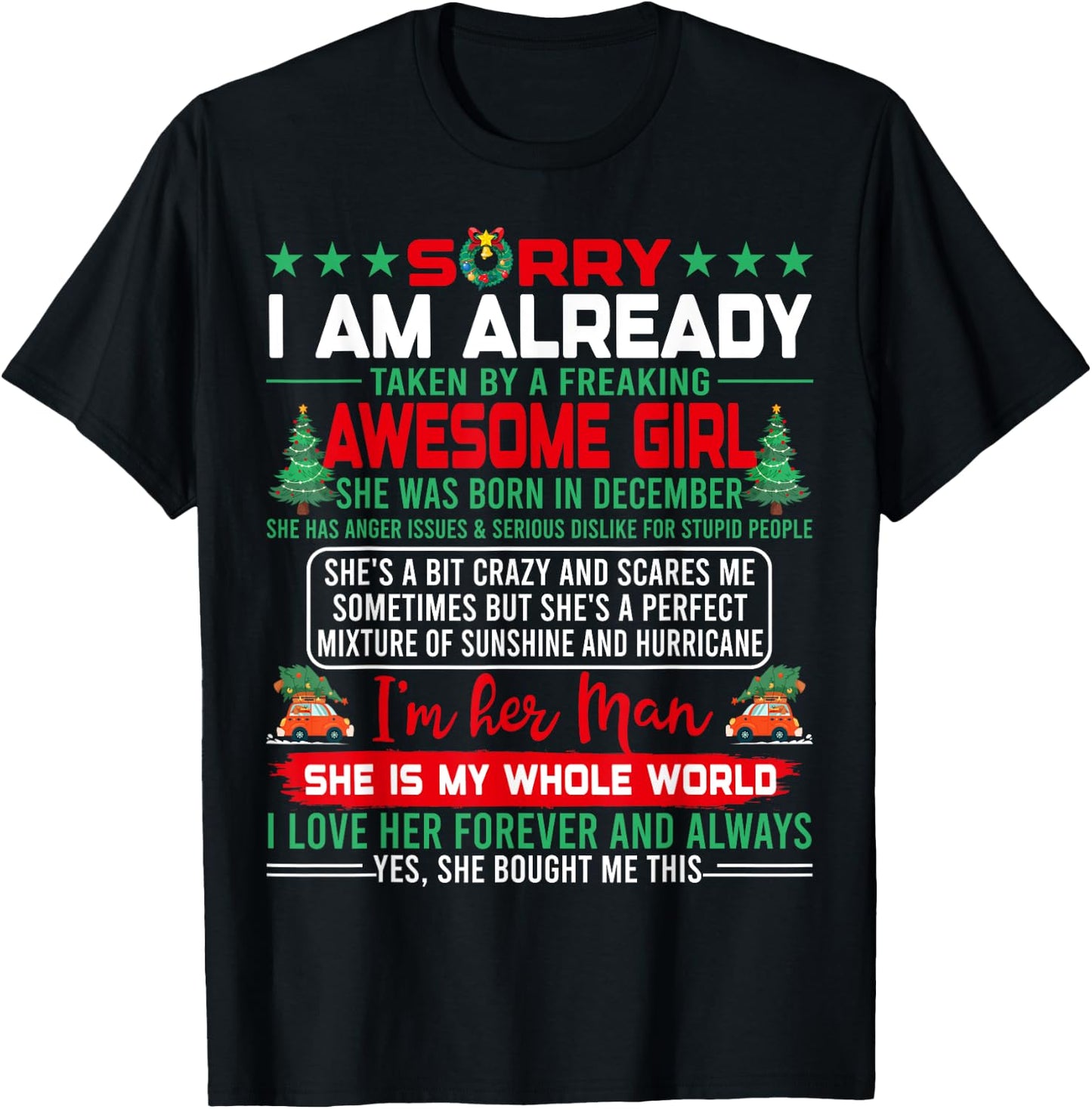 Sorry I'm Already Taken By Awesome December Queen Christmas T-Shirt - T-Shirt | Black
