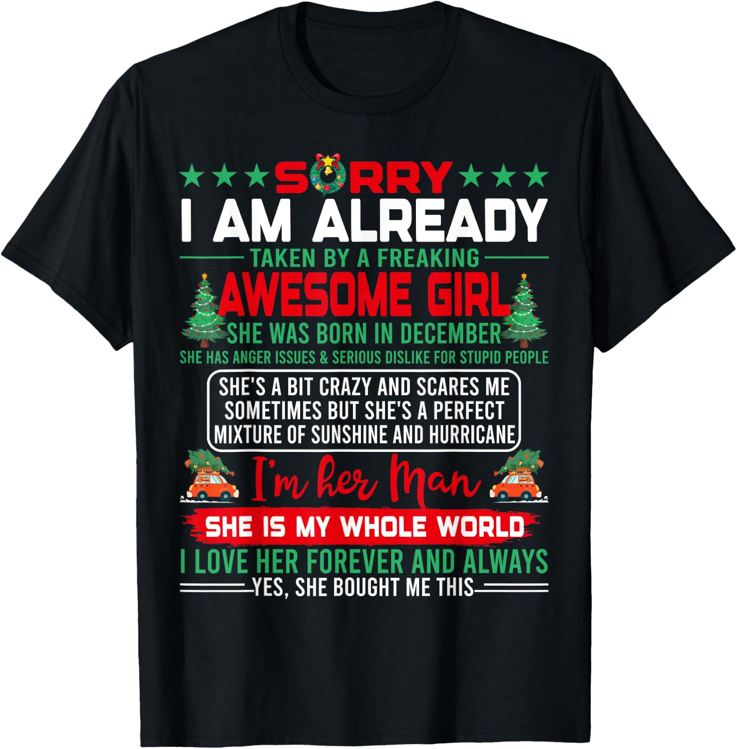 Sorry I'm Already Taken By Awesome December Queen Christmas T-Shirt - T-Shirt | Black