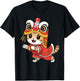 Cute Cat Happy Chinese New Year 2025 Lion Dance Celebration T-Shirt - T-Shirt | Black