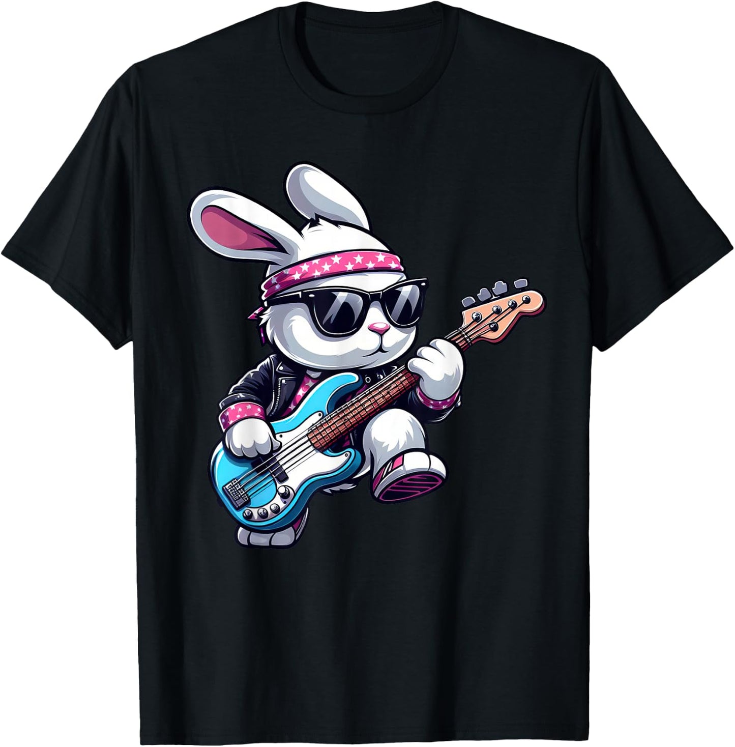 Funny Rock n Roll Bass Guitar Bunny Kids Women Men Easter , black T-Shirt - T-Shirt | Black