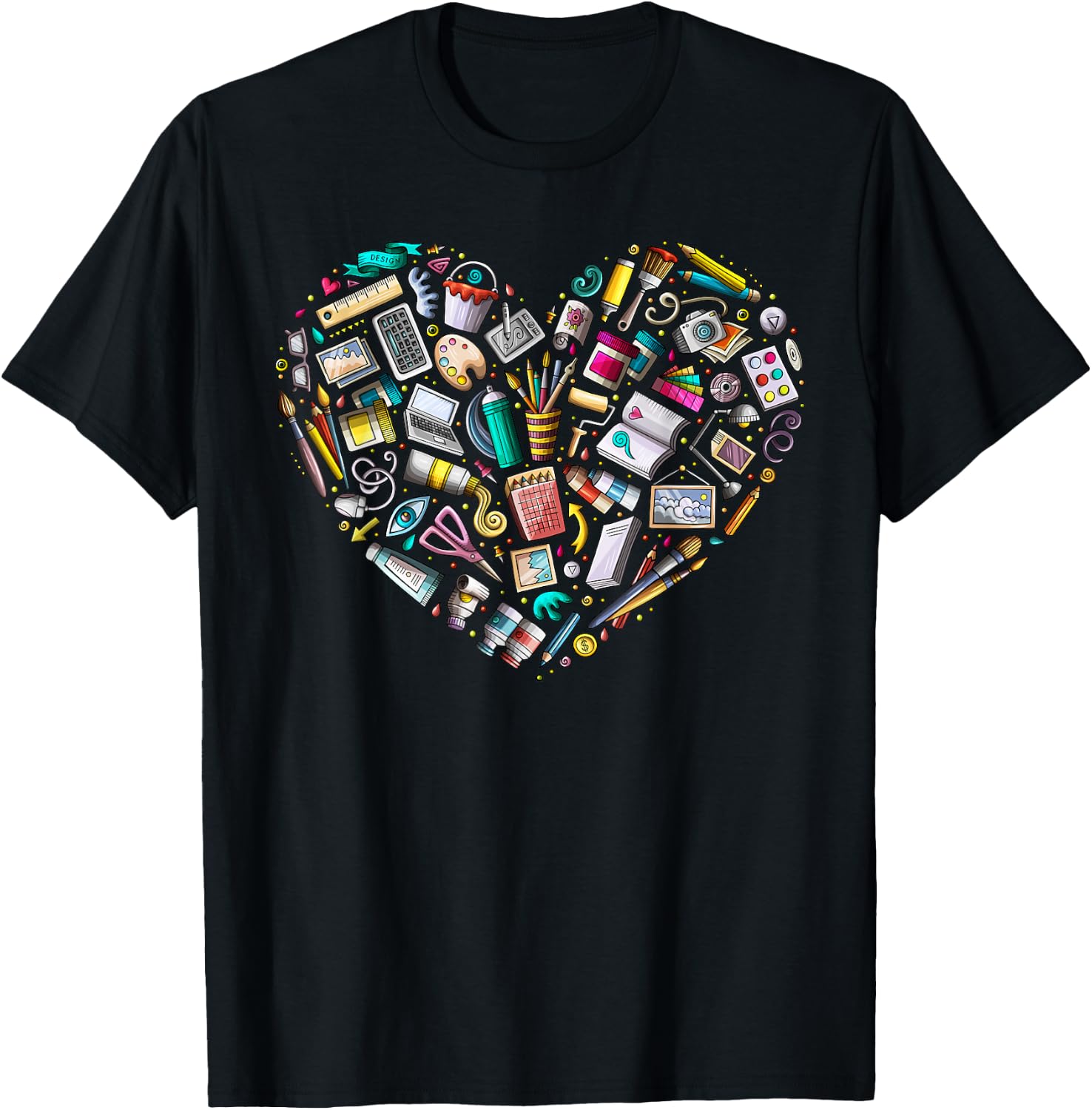 Heart Shape Art Teacher And Painting, Sketching Artist T-Shirt - T-Shirt | Black