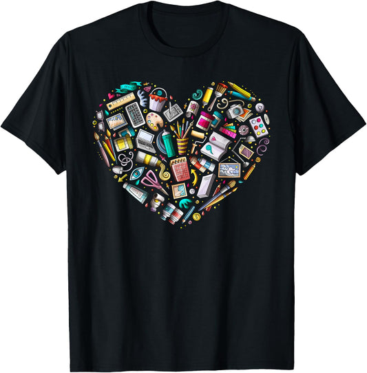 Heart Shape Art Teacher And Painting, Sketching Artist T-Shirt - T-Shirt | Black