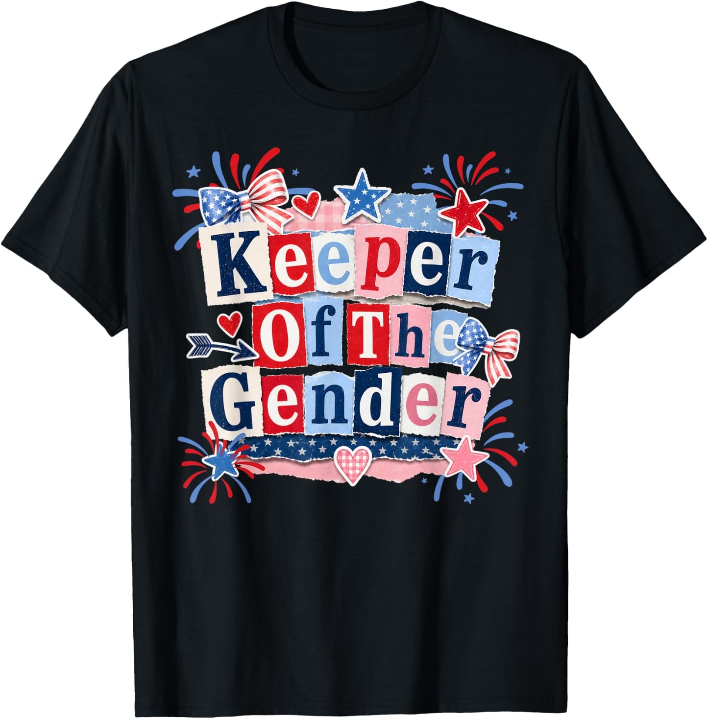 Keeper of The Gender 4th of July Bow Gender Reveal Party T-Shirt - T-Shirt | Black