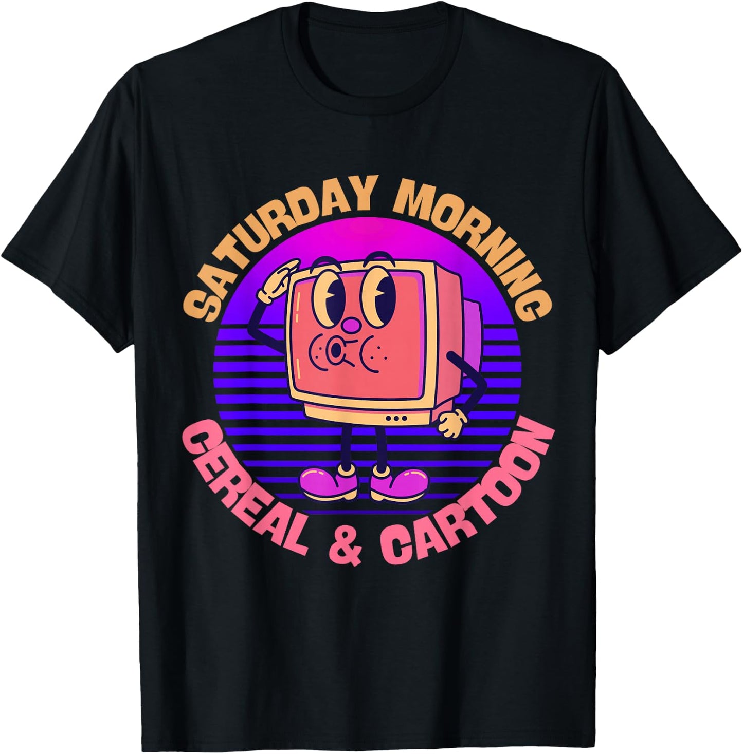 80s 90s Retro Kid Saturday Mornings Cereal And Cartoons T-Shirt - T-Shirt | Black