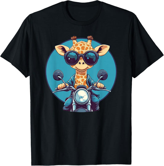 Cool Giraffe On Motorcycle With Sunglasses T-Shirt - T-Shirt | Black