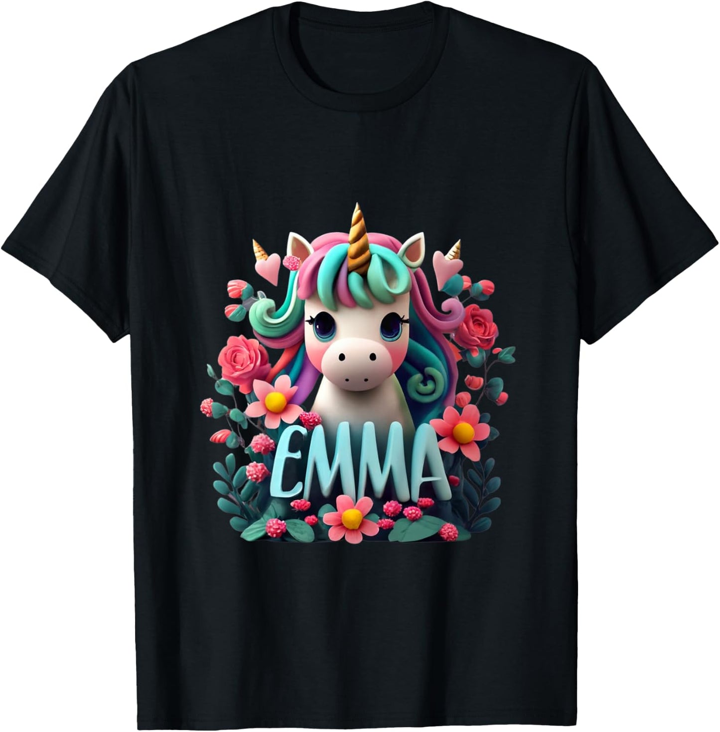 Kids Girls Unicorn for Girls named Emma T-Shirt - T-Shirt | Black