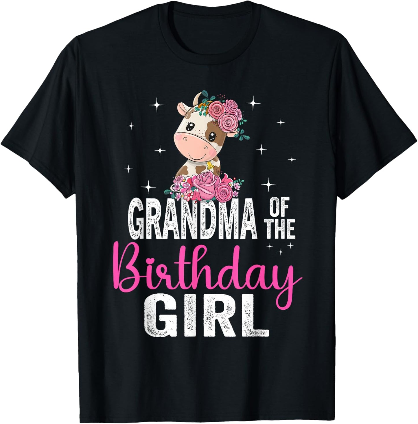 Grandma Of The Birthday Girl Cow 1St Grandma Birthday Girl T-Shirt - T-Shirt | Black