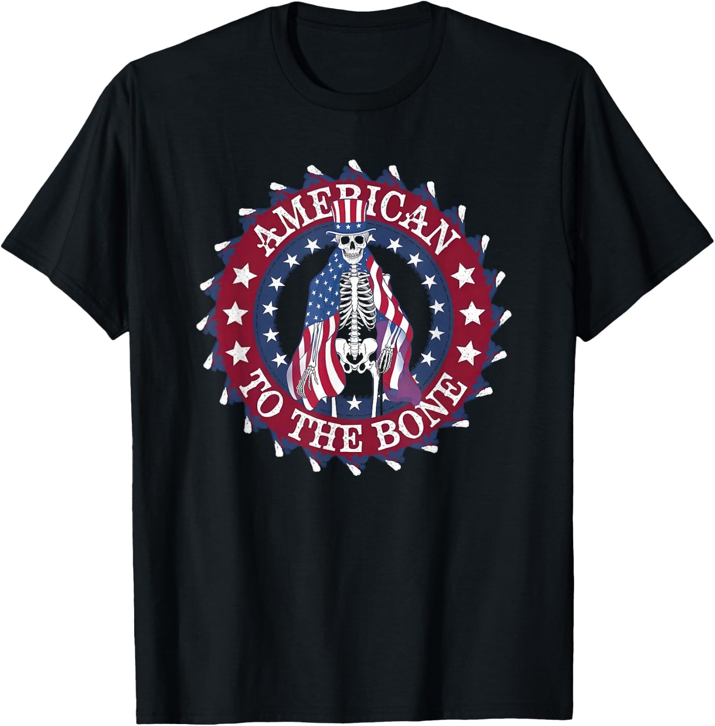 American To The Bone Patriotic Skeleton T-Shirt - T-Shirt | Black
