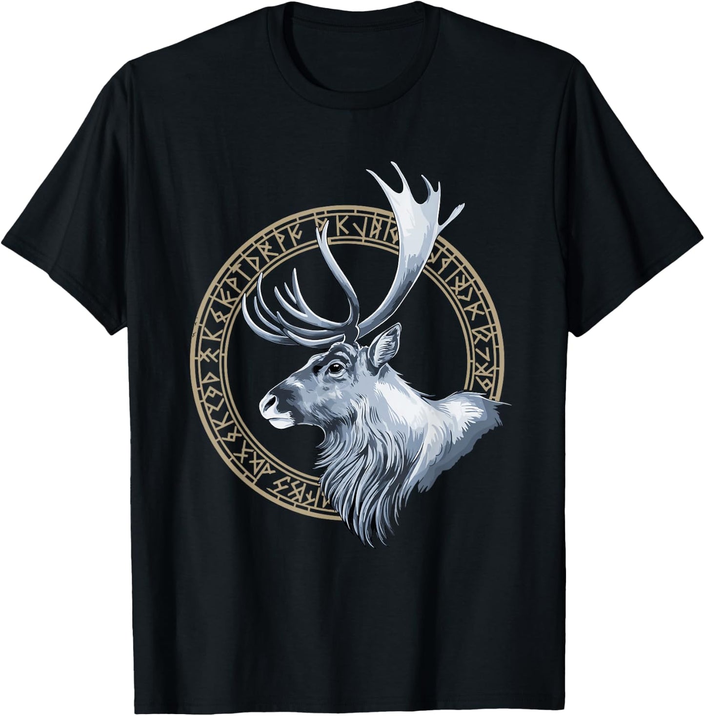 Reindeer Nordic Viking Letters Runic Deer Elk Buck T-Shirt - T-Shirt | Black