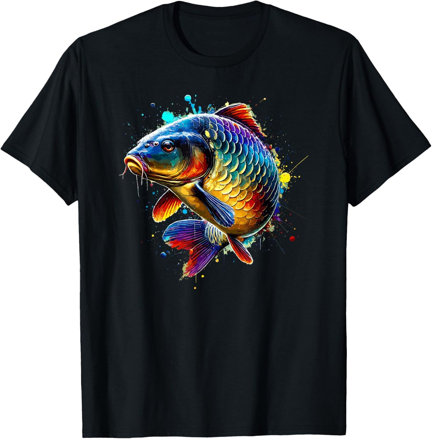 Colorful Splash Art Fishing Carp Fisherman Carps T-Shirt - T-Shirt | Black