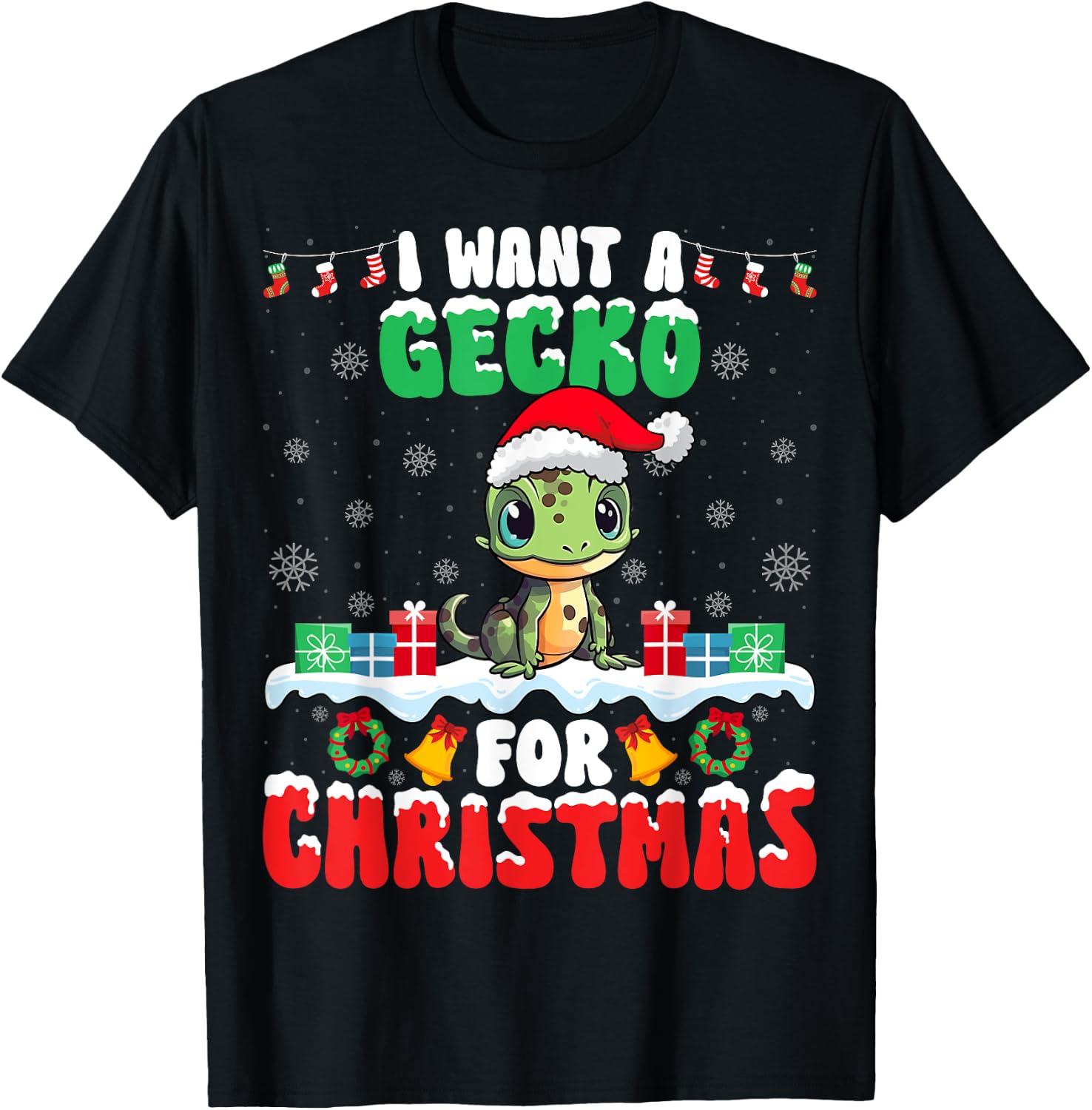 I Want Gecko for Christmas - Reptile Gecko Lover Santa Xmas T-Shirt - T-Shirt | Black
