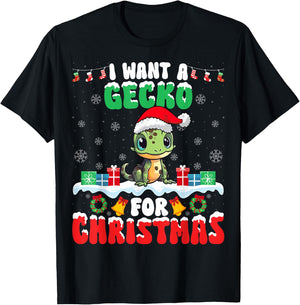 I Want Gecko for Christmas - Reptile Gecko Lover Santa Xmas T-Shirt - T-Shirt | Black