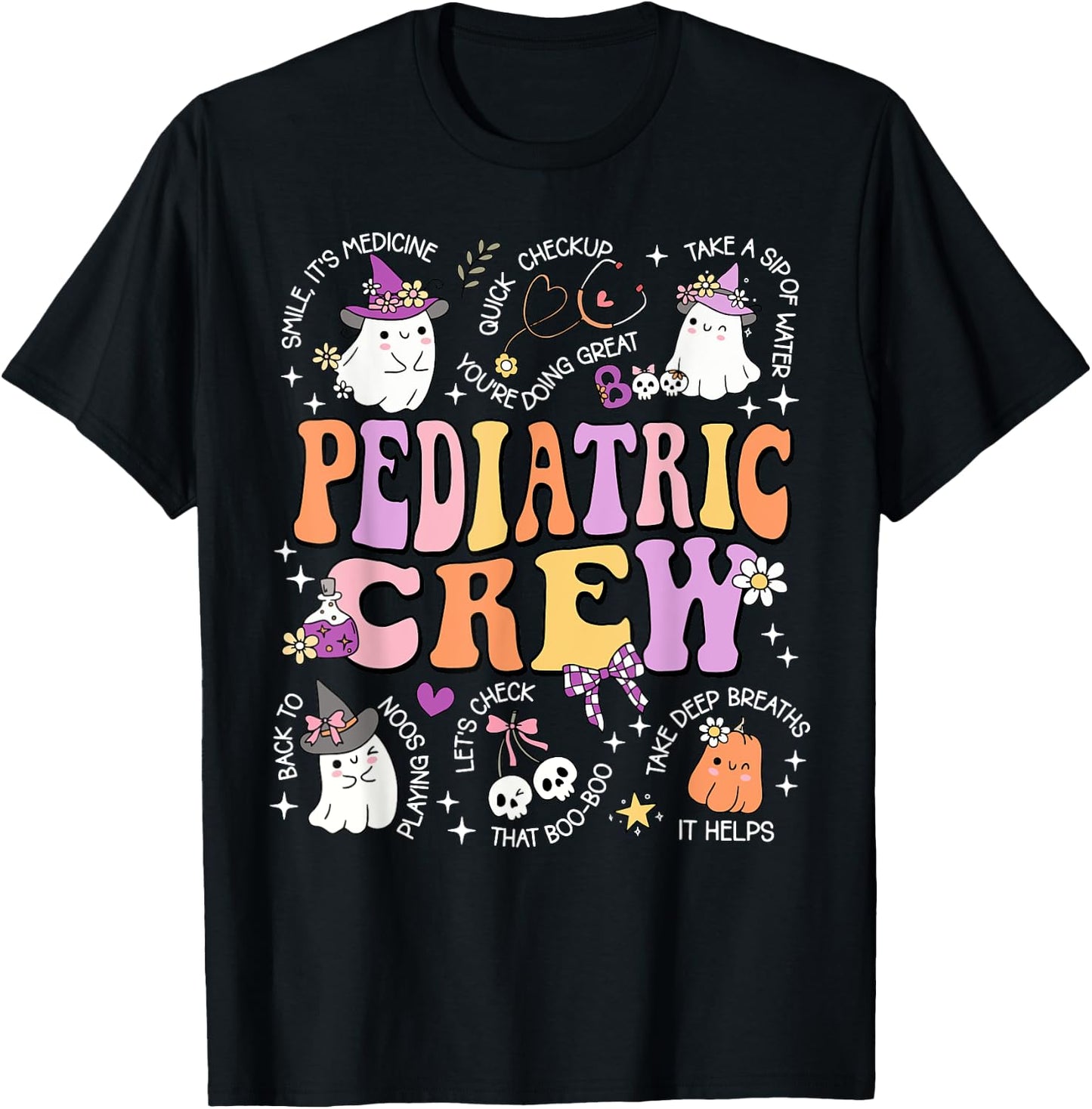 Retro Pediatric Crew Ghost Spooky Peds Nurse Halloween T-Shirt - T-Shirt | Black