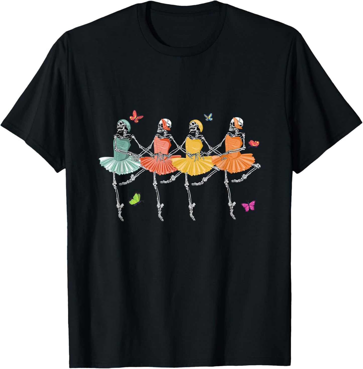 Funny Skeleton Ballet Dancers | Dance Ballerina T-Shirt - T-Shirt | Black