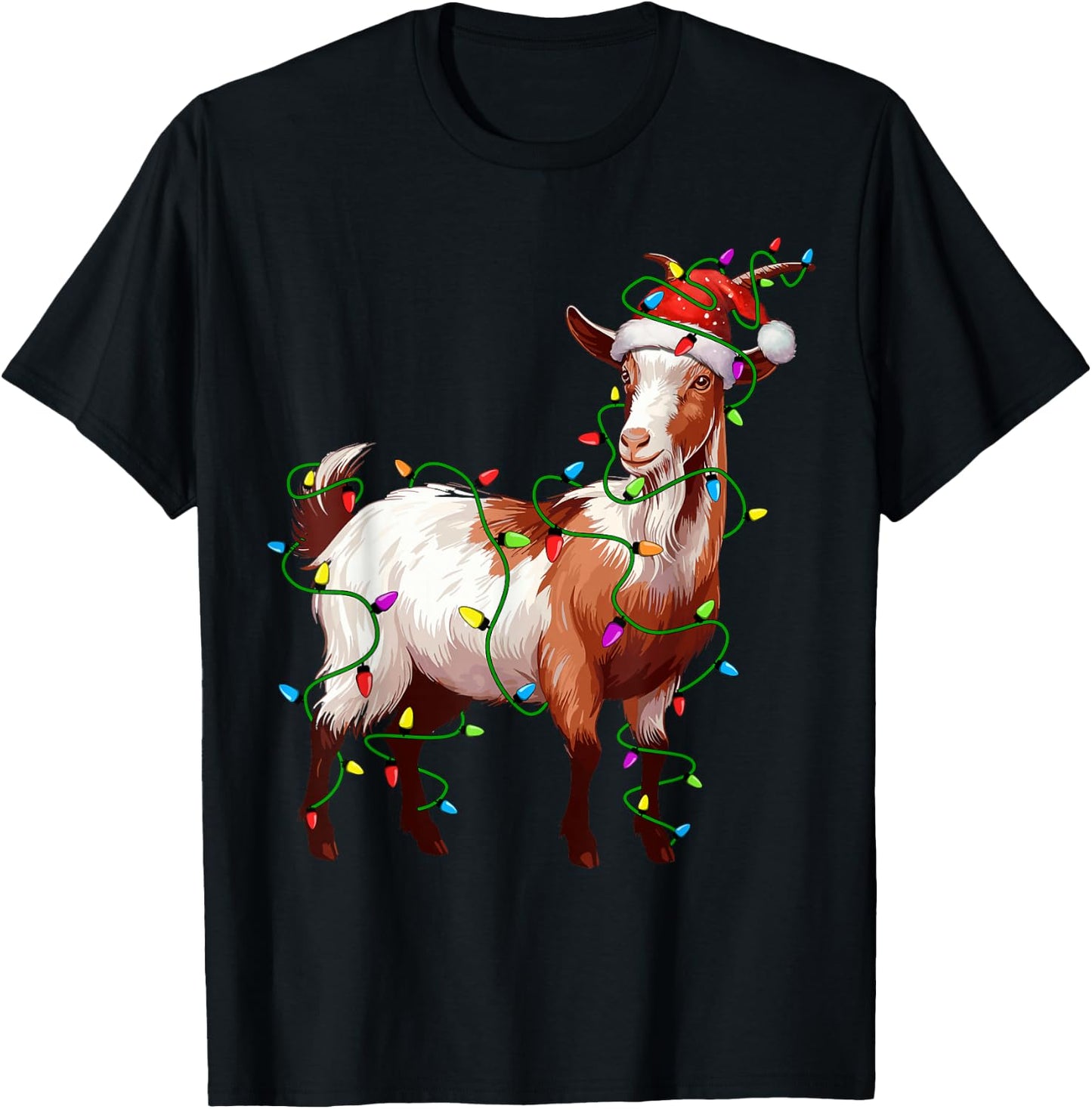 Goat Santa Christmas Tree Lighting Xmas Funny T-Shirt - T-Shirt | Black