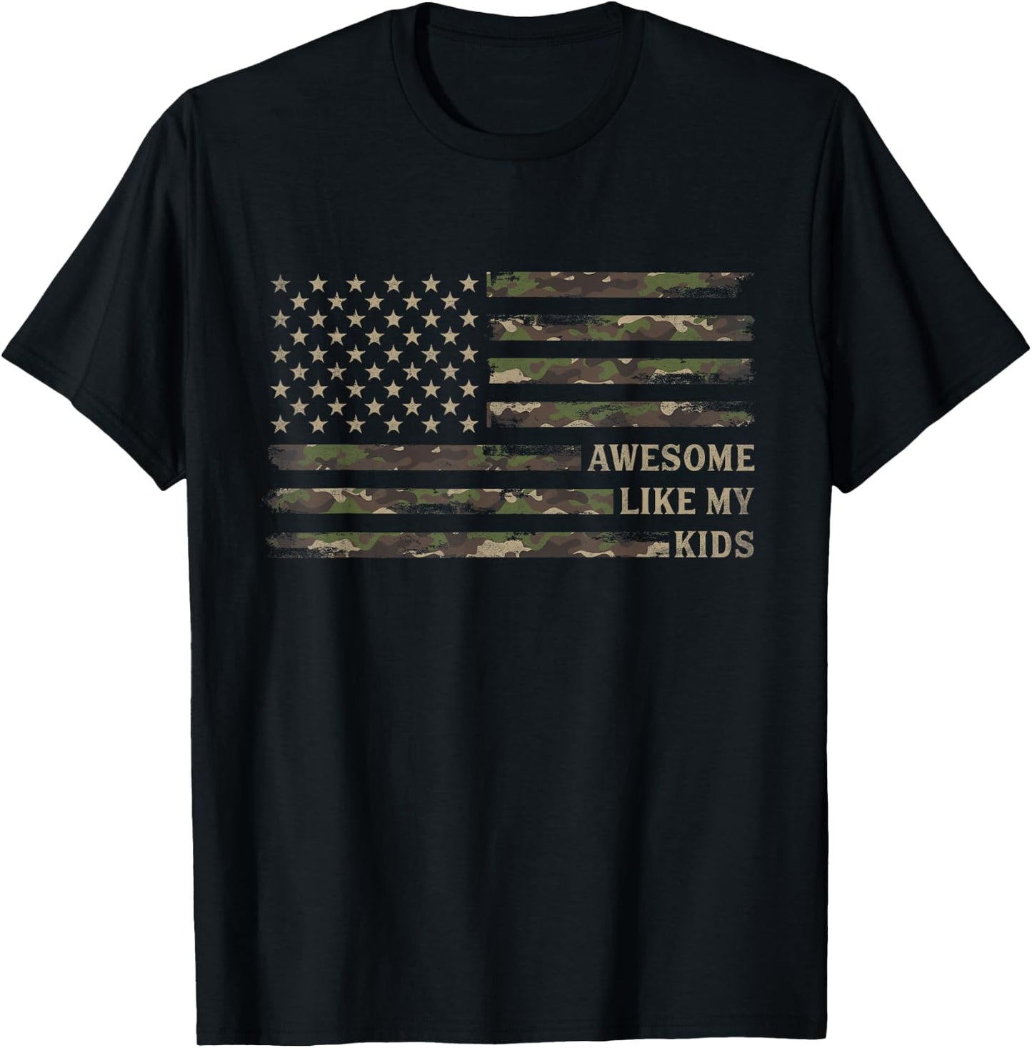 Awesome Like My Kids Camo USA Flag Fathers Day Patriot Dad T-Shirt - T-Shirt | Black