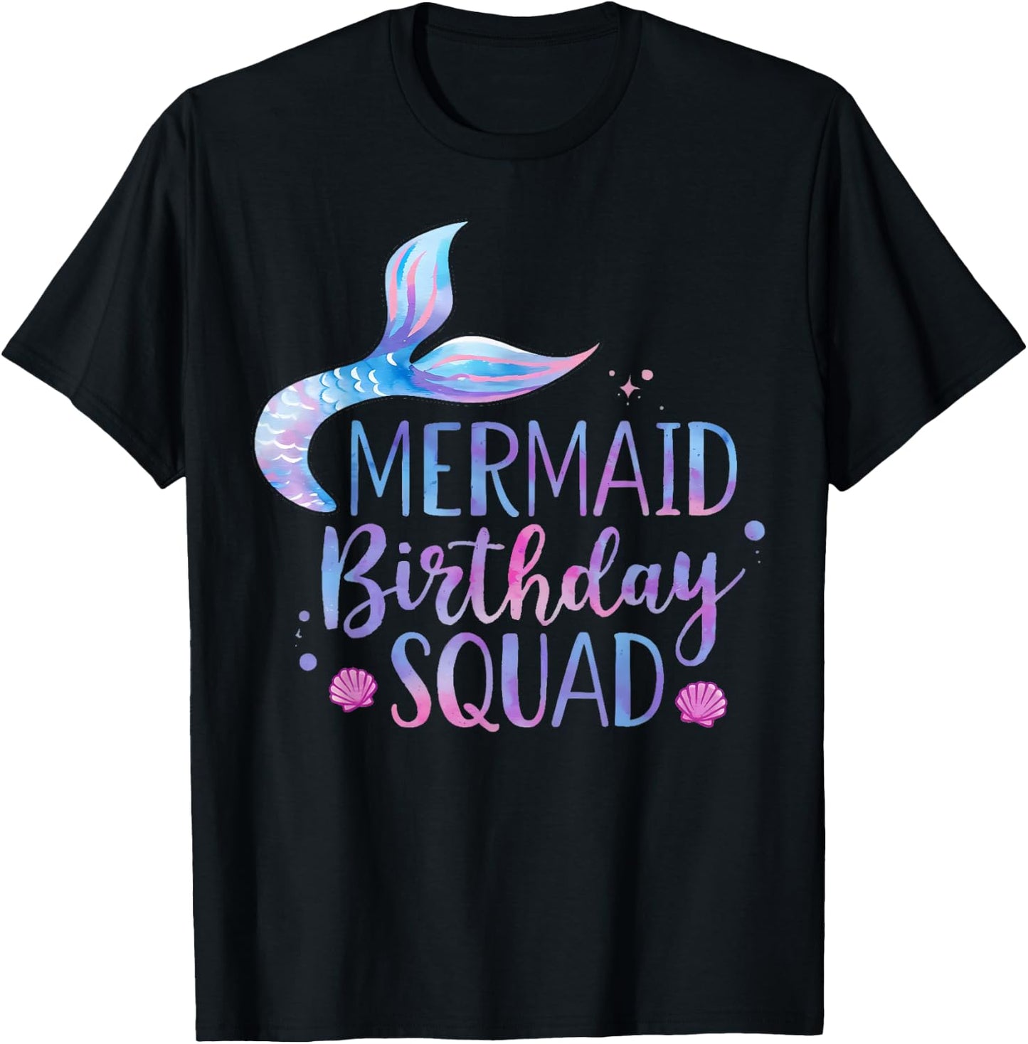 Mermaid Birthday Squad Party Girls Cute Ocean Watercolour T-Shirt - T-Shirt | Black