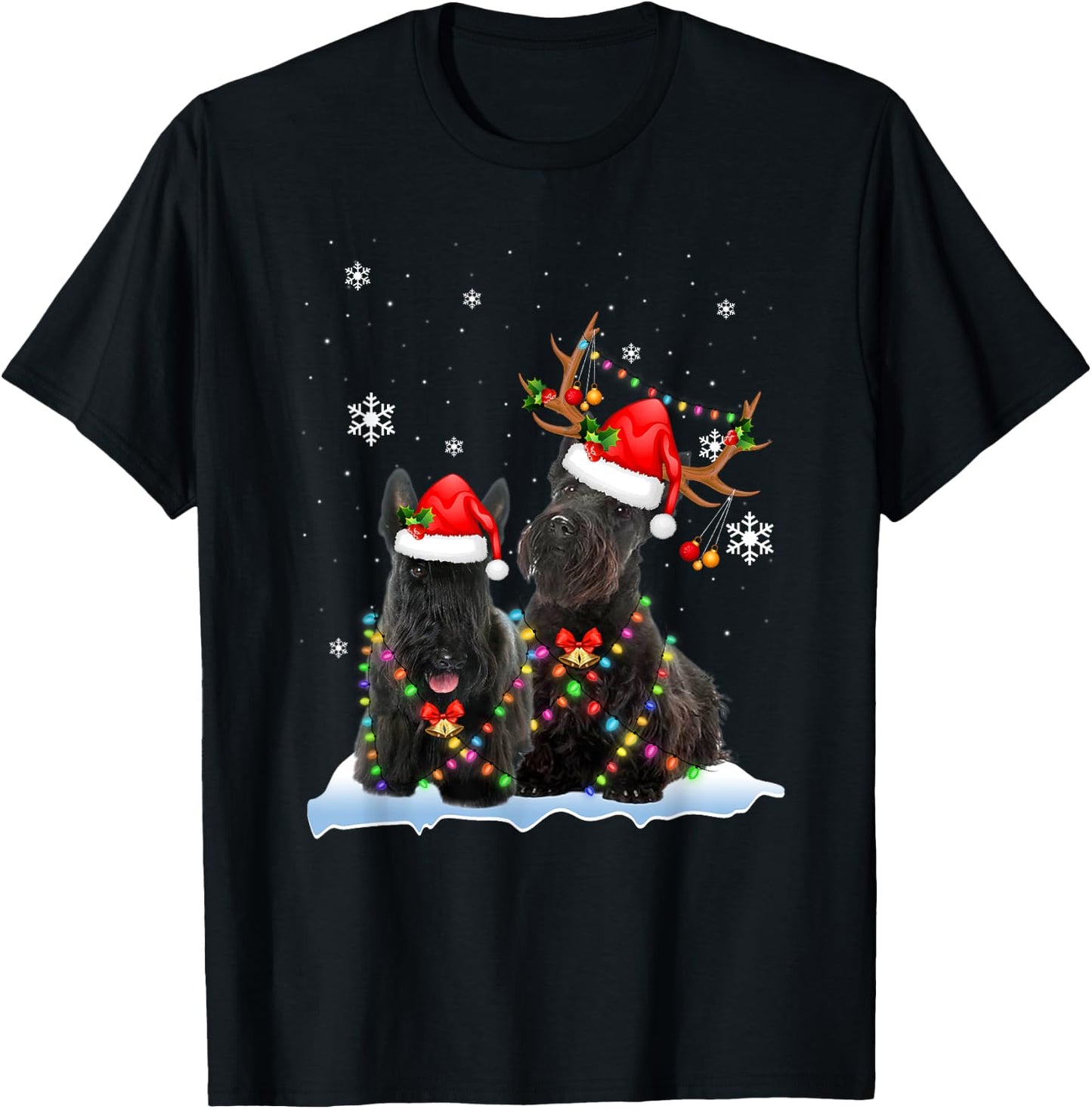 Scottish Terrier Christmas Lights Reindeer Santa Xmas Pajama T-Shirt - T-Shirt | Black