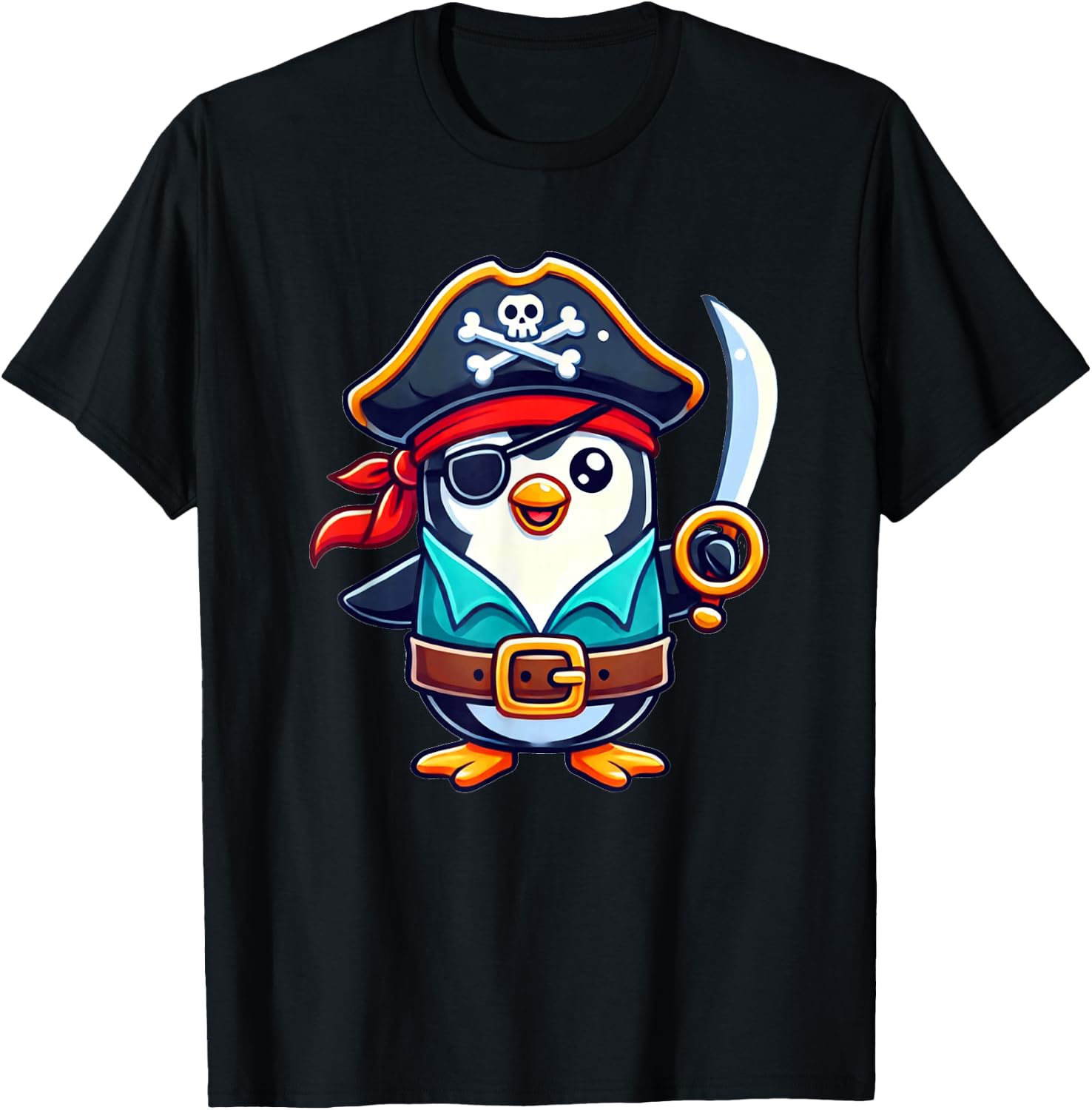 Penguin Halloween Pirate Kids Women Men Penguin T-Shirt - T-Shirt | Black