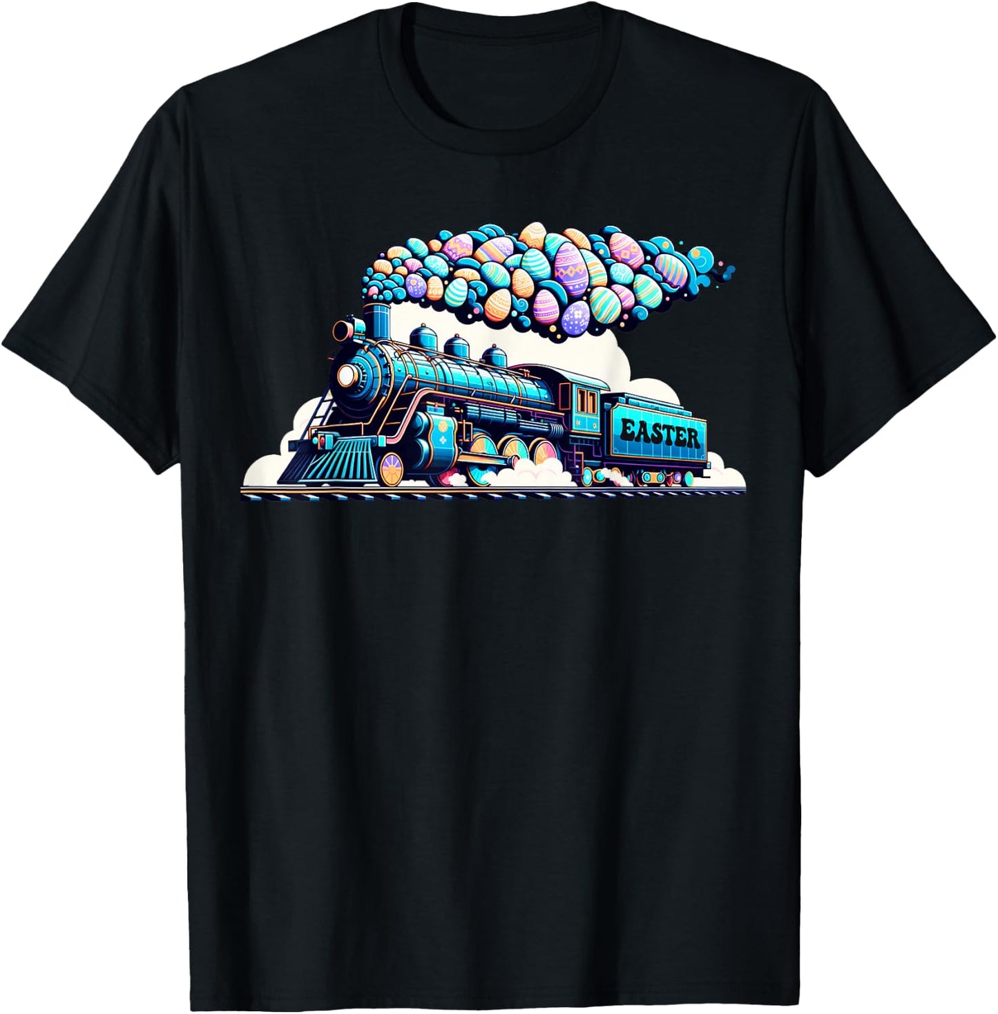 Railroad Bunny Train Easter Egg Kids Toddler Boys Easter T-Shirt - T-Shirt | Black