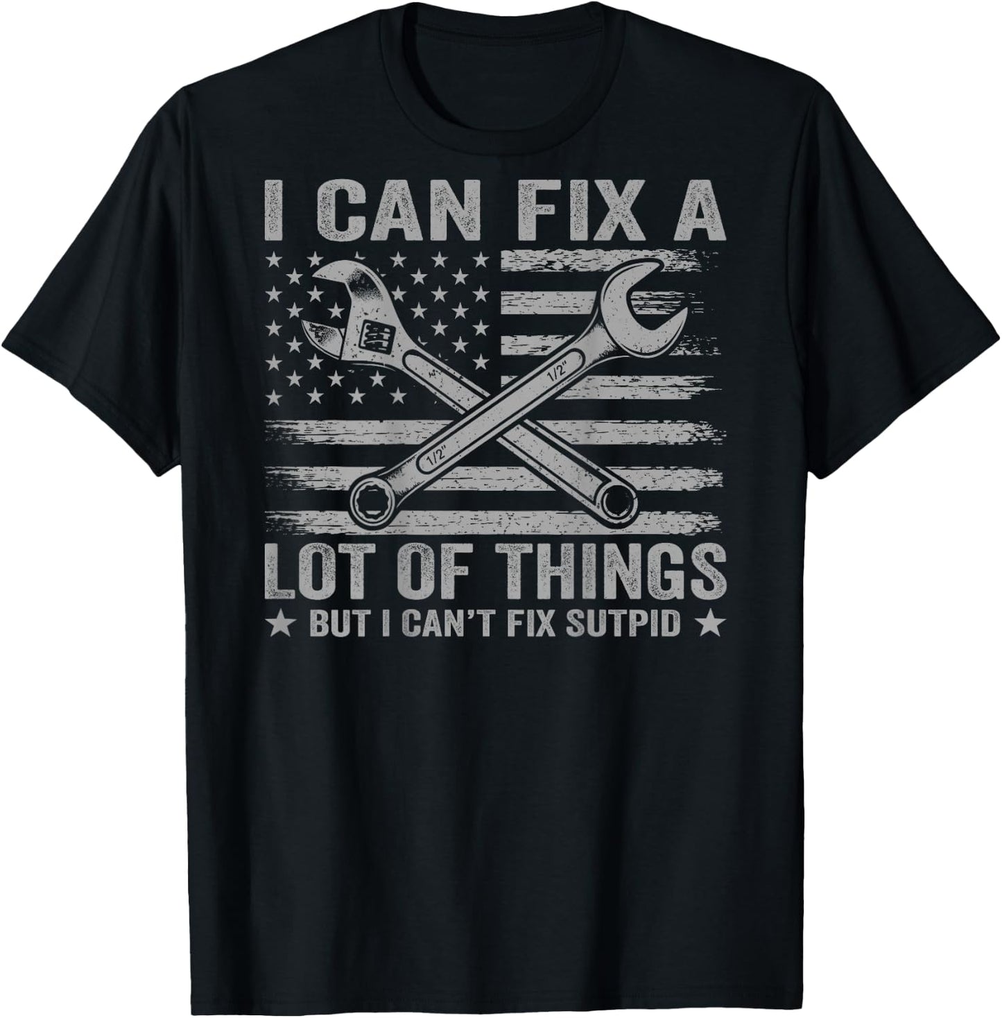 (On Back) I Can Fix A Lot of Things But I Can't Fix Stupid T-Shirt - T-Shirt | Black