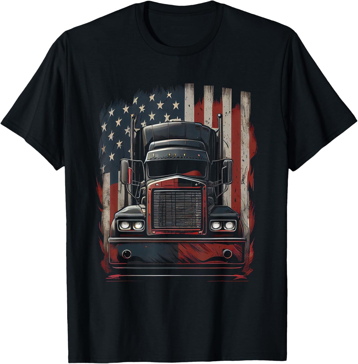 US amerikanische Flagge Trucker Lkw-Fahrer Geschenk T-Shirt - T-Shirt | Black