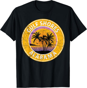 Gulf Shores Alabama Al Vintage Retro 80s Summer Travel T-Shirt - T-Shirt | Black